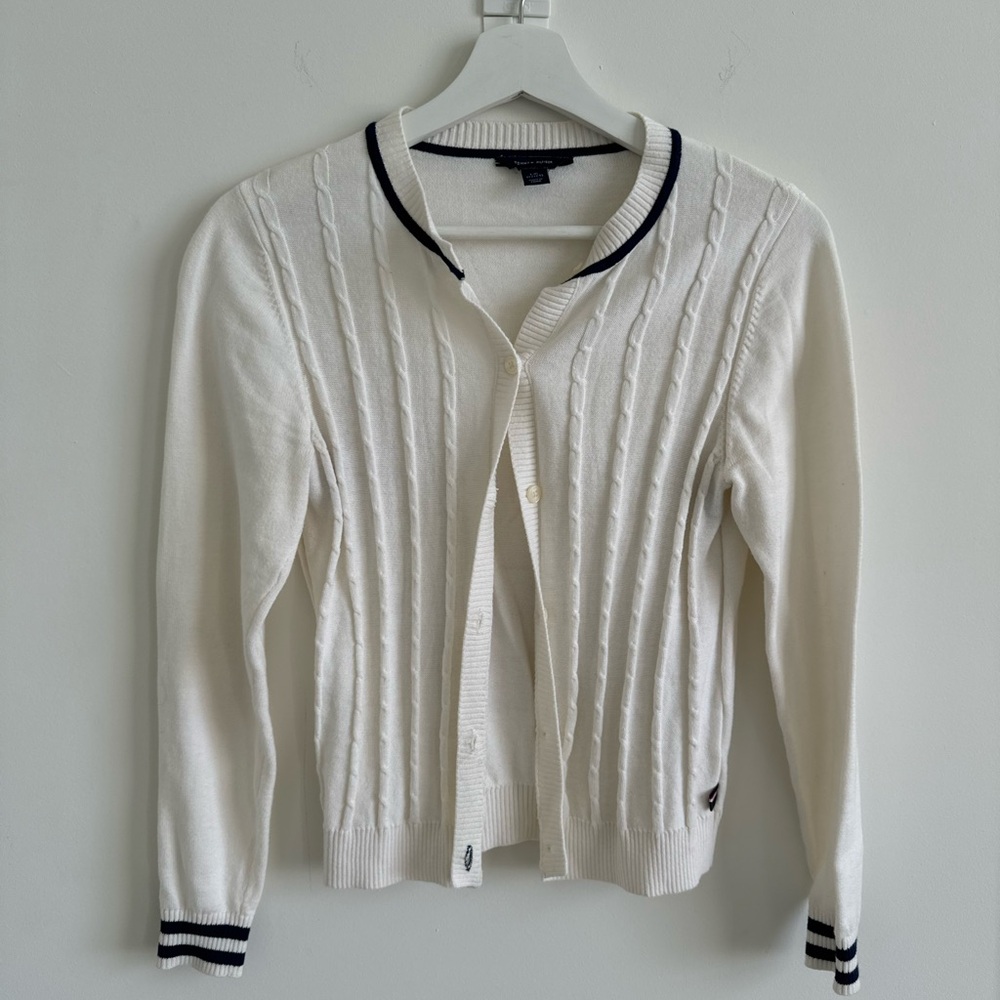 White Sweater with Black Trim